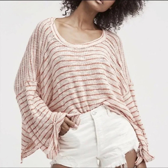 FREE PEOPLE Island Girl Hacci Tee Striped Size Small - Picture 1 of 7
